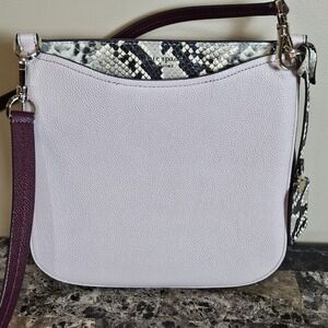 Kate Spade New York Pink Pebbled Leather Crossbody Bag Snake Trim Burgundy Strap